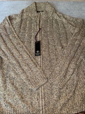 Men's Zip-Up Ribbed Sweater - Beige Marled